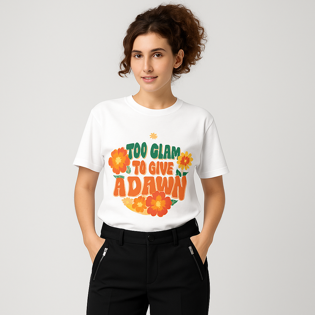 Women’s “Too Glam to Give a Damn” Graphic T-Shirt with Black Trousers Set